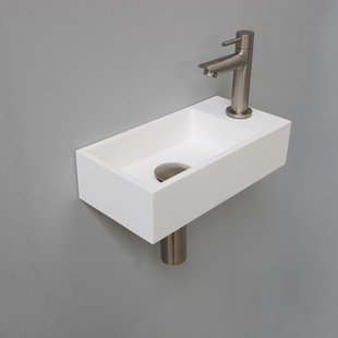 Fonteinset INK Versus 36x18x9 cm Polystone Mat Wit Met Kraangat Rechts Brushed Nickel