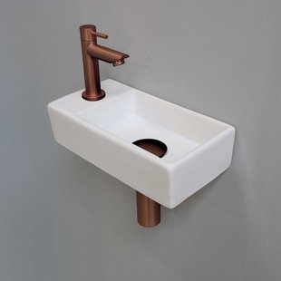 Fonteinset INK Versus 36x18x9cm Porselein Glans Wit Met Kraangat Rechts Mat Rose Goud