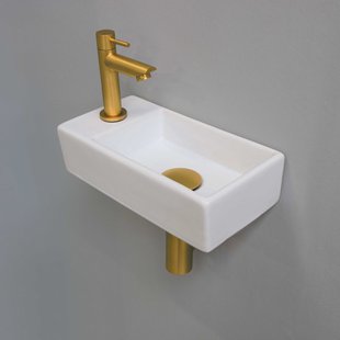 Fonteinset INK Versus 36x18x9cm Porselein Glans Wit Met Kraangat Links Brushed Mat Goud