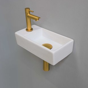 Fonteinset INK Versus 36x18x9cm Porselein Mat Wit Met Kraangat Links Brushed Mat Goud