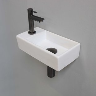 Fonteinset INK Versus 36x18x9cm Porselein Glans Wit Met Kraangat Links Metal Black