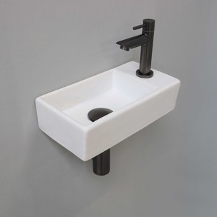 Fonteinset INK Versus 36x18x9cm Porselein Glans Wit Met Kraangat Rechts Metal Black