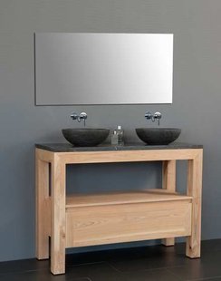 Badkamermeubelset Sanilux Robusta Dynasty 120x47x85 cm Massief Eikenhout en Ronde Waskom