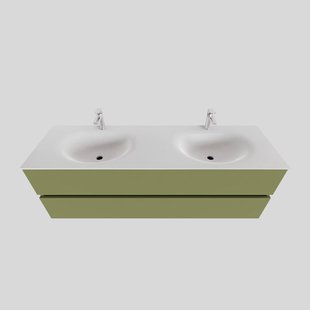 Badkamermeubel Solid Surface BWS Stockholm 150x46 cm Dubbel Mat Groen (met 2 kraangaten)