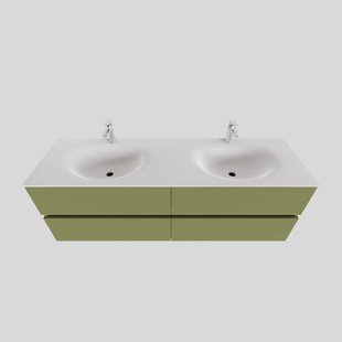 Badkamermeubel Solid Surface BWS Stockholm 150x46 cm Dubbel Mat Groen 4 Laden (met 2 kraangaten)