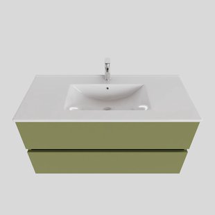 Badkamermeubel BWS Helsinki 100x46 cm Keramiek Midden Mat Groen 2 Laden (1 kraangat)