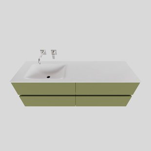 Badkamermeubel Solid Surface BWS Oslo 150x46 cm Links Mat Groen 4 Laden (0 kraangaten)