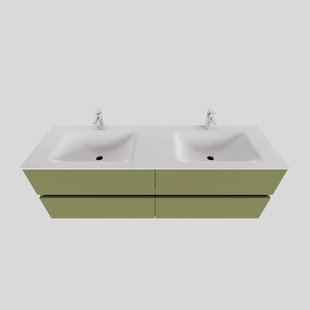 Badkamermeubel Solid Surface BWS Oslo 150x46 cm Dubbel Mat Groen 4 Laden (2 kraangaten)