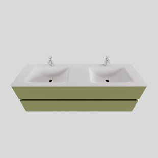 Badkamermeubel Solid Surface BWS Oslo 150x46 cm Dubbel Mat Groen (2 kraangaten)