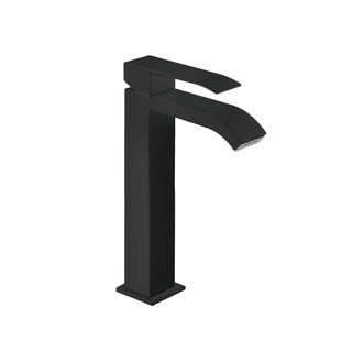 Wastafelmengkraan Tres Cuadro Exclusive 1-Hendel Uitloop Gebogen Hoog met Waterval Vierkant Mat Zwart