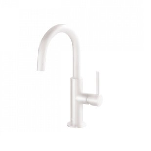 Wastafelmengkraan Tres Study Exclusive 27,5 cm met Hendel Uitloop Gebogen Rond Mat Wit