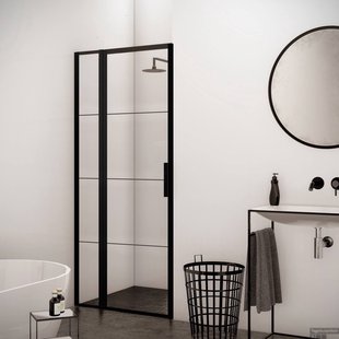 BWS Nisdeur Frame met Vast Paneel 70x200 cm 8 mm NANO Glas Mat Zwart Raster