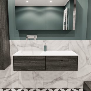 Badkamermeubel BWS Madrid Antraciet 120x45x30 cm Mat Witte Solid Surface Wastafel Links (0 kraangaten, 2 lades)