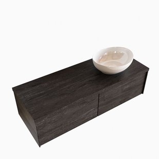 Badkamermeubel BWS Madrid Dark Brown 120 cm met Topblad en Keramische Waskom Rechts (2 lades, 1 kraangat)