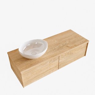 Badkamermeubel BWS Madrid Washed Oak 120 cm met Topblad en Keramische Waskom Links (2 lades, 0 kraangaten)