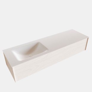 Badkamermeubel BWS Madrid Wit 150x45x30 cm Mat Witte Solid Surface Wastafel Links (0 kraangaten)
