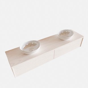 Badkamermeubel BWS Madrid Wit 180 cm met Topblad en Keramische Waskom Dubbel (2 lades, 2 kraangaten)