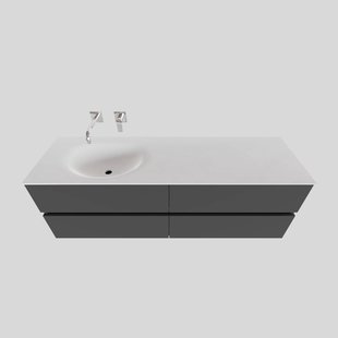 Badkamermeubel Solid Surface BWS Stockholm 200x46 cm Mat Antraciet Wasbak Links (0 kraangaten, 4 lades)