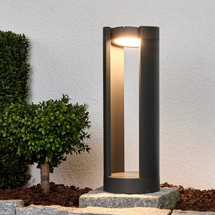 Lucande LED sokkellamp Dylen, grijs, metaal, 50cm, IP65 Lucande LED sokkellamp Dylen, grijs, metaal, 50cm, IP65