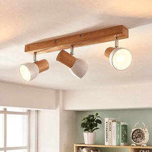 Lindby plafondlamp Thorin, 47 cm, 3-lamps, wit, hout, E14 Lindby plafondlamp Thorin, 47 cm, 3-lamps, wit, hout, E14