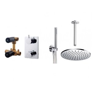 Thermostatische Inbouw Regendouche Set Wiesbaden Type 103 Plafondarm 30 cm Rond incl. Inbouwdeel