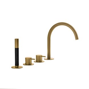 Inbouw Badrandcombinatie Hotbath Cobber Met Uitloop en 2-weg Omstel Geborsteld Messing (incl. Handdouche) Living Colours