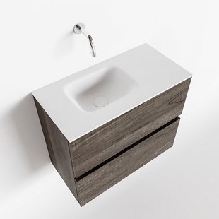 MONDIAZ ADA 60cm toiletmeubel dark brown. LEX wastafel talc links zonder kraangat