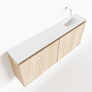 MONDIAZ TURE 120cm toiletmeubel washed oak. EDEN wastafel talc rechts geen kraangat