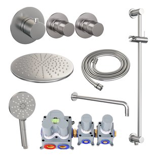 Inbouw Regendouche Set Brauer Brushed Edition Gebogen Wanduitloop Ronde Hoofddouche 30 cm Twee Stopkranen Glijstang en Handdouche 3 Standen RVS Look