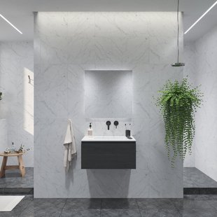 Badkamermeubelset Gliss Eros 80 cm Met Wastafel Zwart Eiken