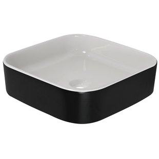 Opbouwwastafel BWS Fresh Keramiek 42x42 cm Zonder Overloop, Zonder Kraangat Wit/Mat Zwart