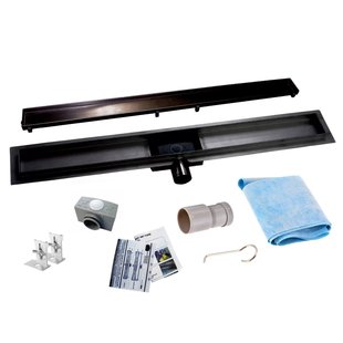 RVS Douchegoot Flens met Uitneembaar Sifon 100x7cm 6,7cm diep TEGELROOSTER MAT ZWART