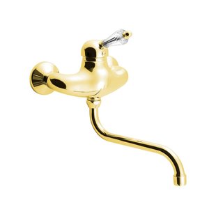 Inbouw Wastafelmengkraan Sapho Kirké 1-hendel Kristal Retro Uitloop Gebogen 20 cm Goud