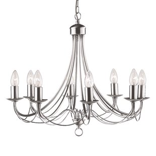 Searchlight Kroonluchter Maypole satijn zilver, 8-lamps