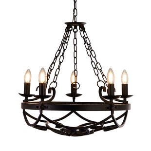 Searchlight Kroonluchter Cartwheel III, 5-lamps, Ø 54 cm, zwart, metaal Searchlight Kroonluchter Cartwheel III, 5-lamps, Ø 54 cm, zwart, metaal