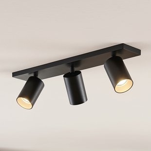 Arcchio spot Brinja, zwart, hoekig, Ø 6 cm, 3-lamps, GU10