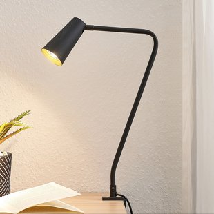 Lucande Angelina klemlamp, zwart/goud, metaal, 47cm
