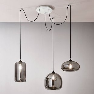 Fabas Luce Hanglamp Fiona, grijs-transparant, 3-lamps, glas