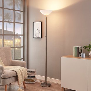 Lindby Vloerlamp Ignacia, nikkelkleurig, glas, 180 cm, E27