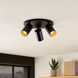 Arcchio spot Brinja, zwart, rond, Ø 6 cm, 3-lamps, GU10