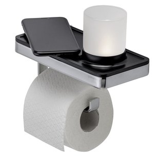 Planchet met Toiletrolhouder en Houder LED Licht Geesa Frame Zwart Chroom Planchet met Toiletrolhouder en Houder LED Licht Geesa Frame Zwart Chroom