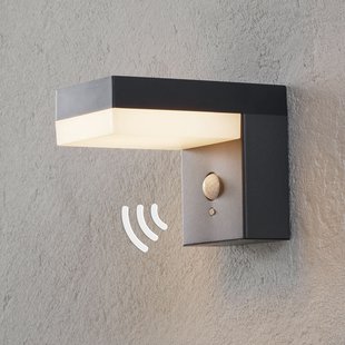 Lindby LED-zonne-buitenwandlamp Chioma, antraciet, sensor