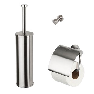 Toiletset Accessoires Geesa Nemox met Toiletborstel Toiletrolhouder en Handdoekhaak RVS