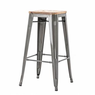 Legend Metalen barkruk industrieel metaal - met houten zitting - 77 cm