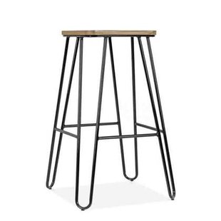 Legend Wire metalen barkruk zwart - met houten zitting - 65 cm