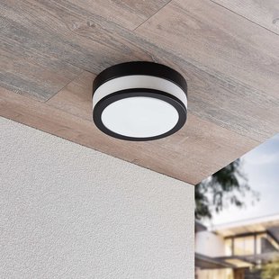 Lindby plafondlamp Flavi, Ø 23 cm, zwart, glas, IP44, E27