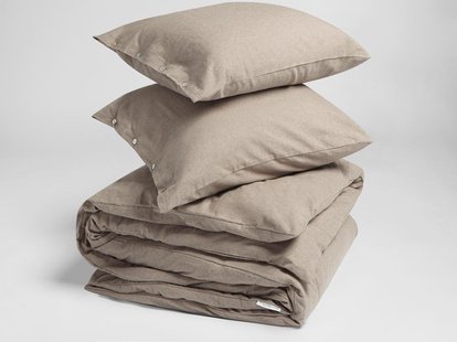 Yumeko Dekbedovertrek flanel stone brown 240x220 + 2/60x70 100% biologisch katoen, flanel (licht geborsteld)