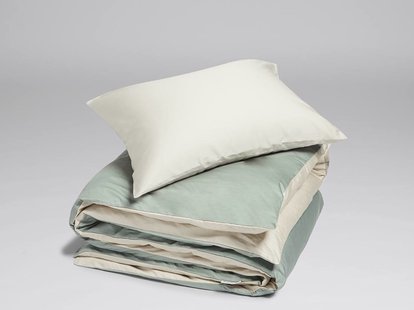 Yumeko Dekbedovertrek katoen satijn double face sandy/green 140x220 + 1/60x70 100% biologisch en fairtrade katoen, satijn geweven