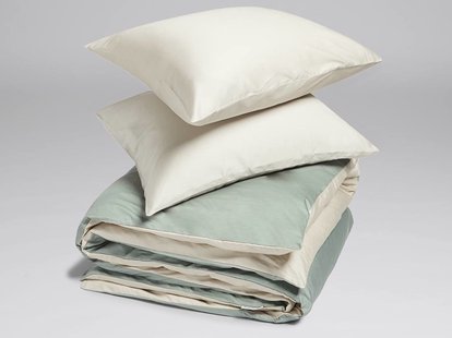 Yumeko Dekbedovertrek katoen satijn double face sandy/green 200x220 + 2/60x70 100% biologisch en fairtrade katoen, satijn geweven