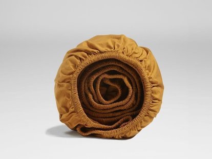 Yumeko Hoeslaken percal katoen ochre yellow 100% biologisch en fairtrade katoen, percal geweven